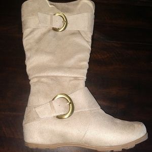 Cream color wide calf boots from JCPenney